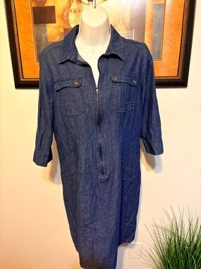 Women's 100% Cotton Denim Shirt Dress  - Blue